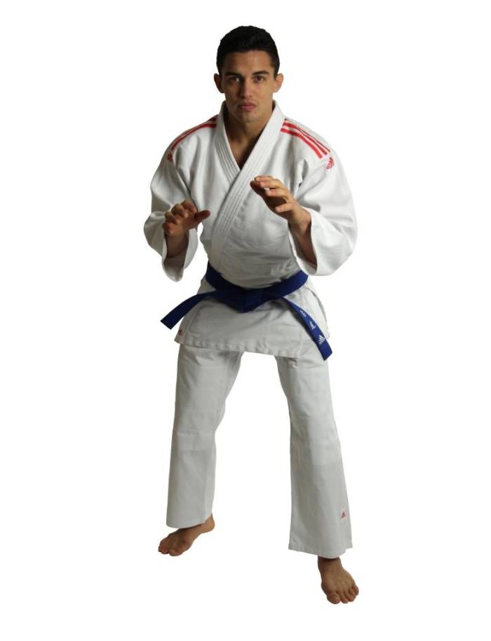 Kimono Judo Adidas Club J350 cu linii rosii