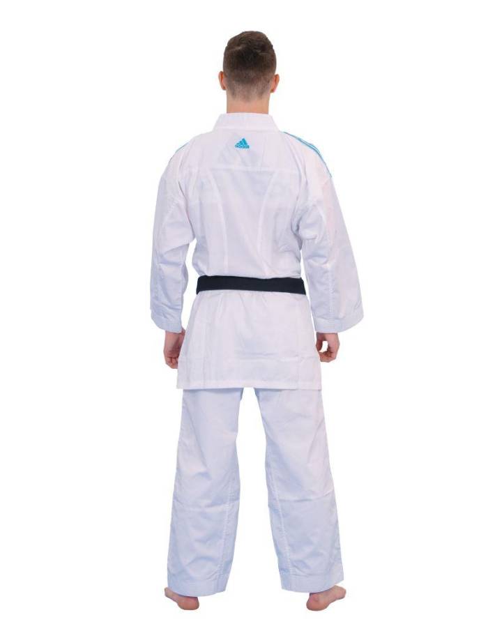 Kimono Karate Adidas Kumite Fighter K220SK cu trei linii albastre
